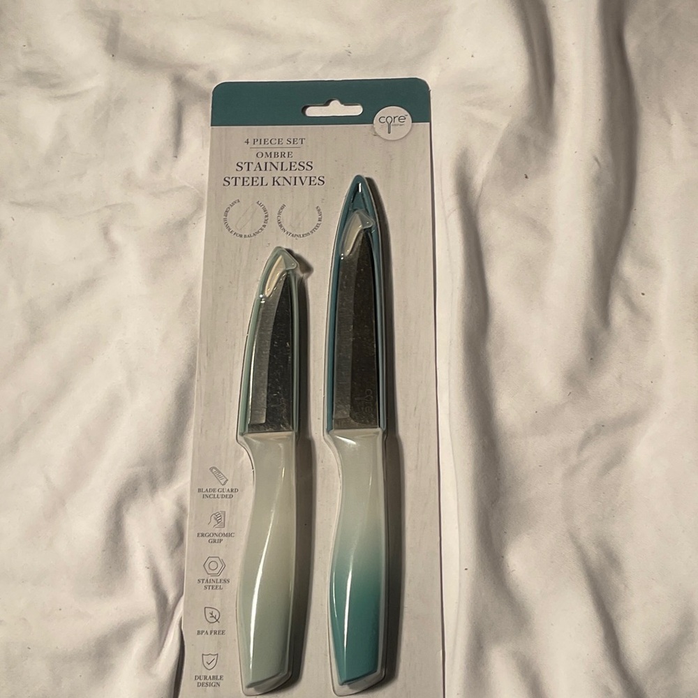 Ombré Stainless Steel Knife Set with Teal Handles